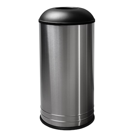 Ex-Cell Kaiser 18-Gal. Receptacle W/ Dome Top - Stainless Steel & Black Top INT1531 D-6 SS BLX